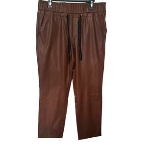 STREET ONE HI-RISE STRAIGHT LEG PULL-ON PANTS, WOMENS, 16/18, BROWN-FAUX LEATHER